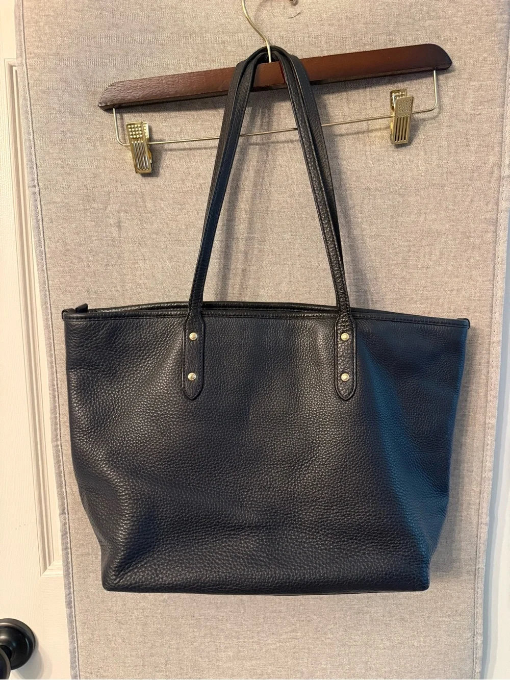 Coach Black Pebbled Leather Tote with Red Flower Charm